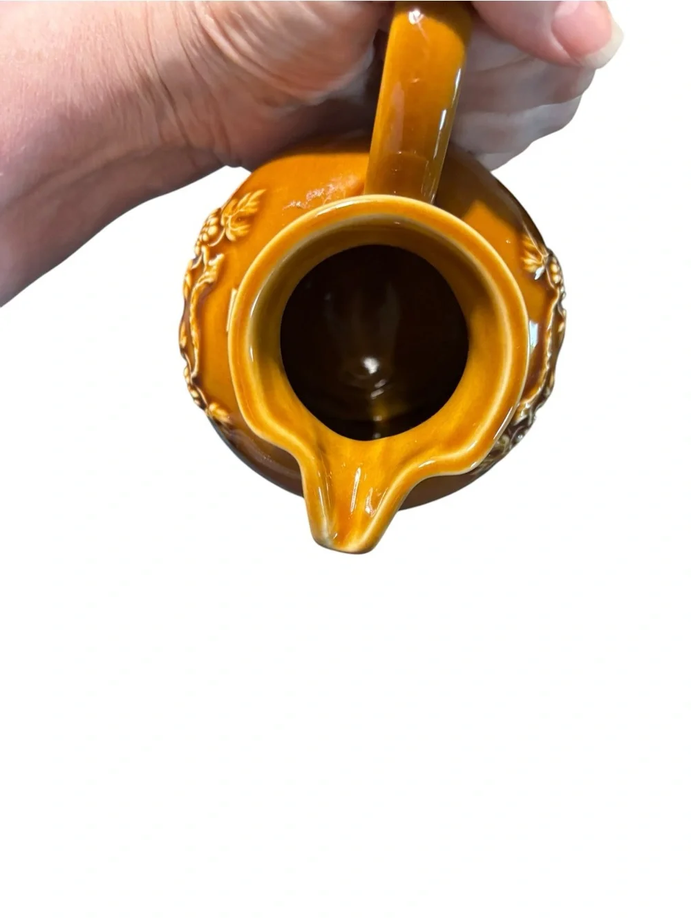VTG REVOL La Porcelaine French Creamer Pitcher Embossed Grape Leaves R79 Caramel